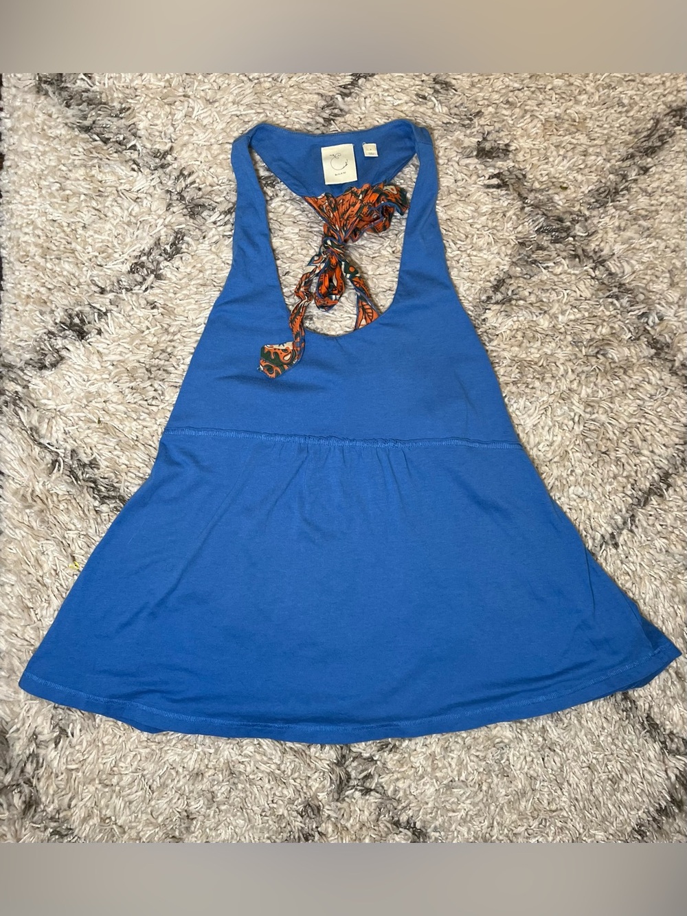 Eloise for Anthropologie Blue Halter Top with Patterned Scarf Tie